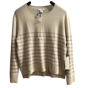 Rachel Zoe Sweater Ivory 2 Ply Cashmere Light Purple Stripe Pullover Womens XL